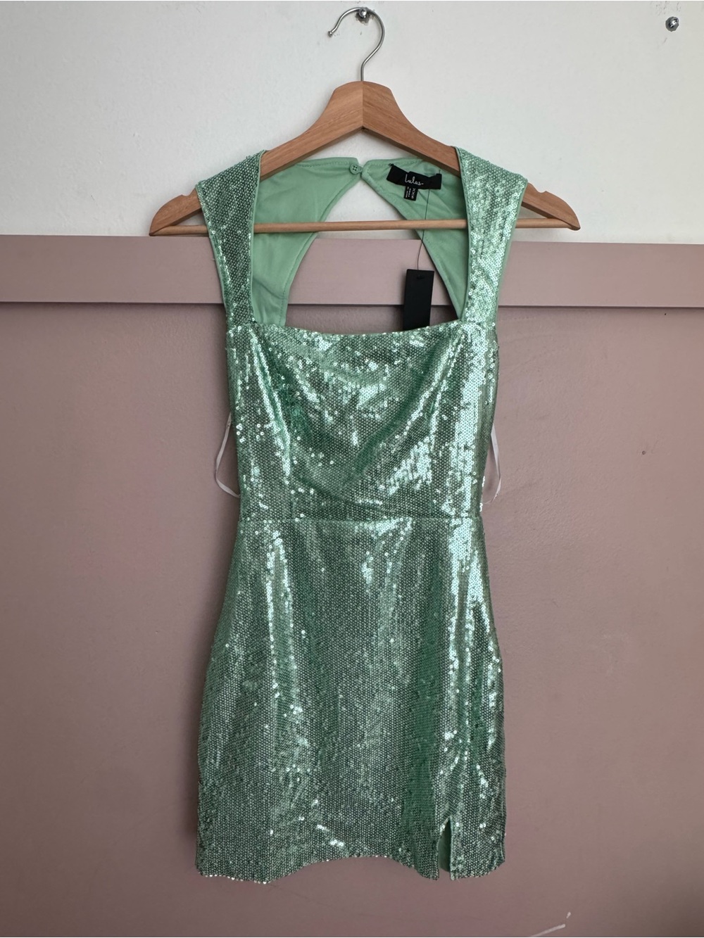 Lulu's NWT Mint Sequin Square-Neck Mini Dress